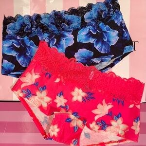 2 PINK Victoria’s Secret panties bundle lace boyshort pink neon floral graphic